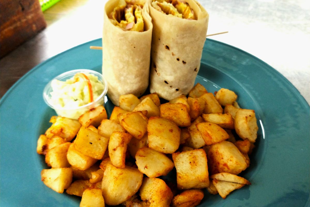 Western breakfast wrap with homefries