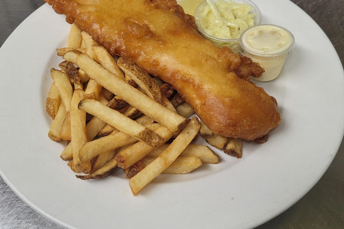 Battered haddock and fries